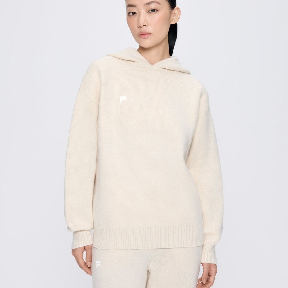 PANGAIA Women’s Recycled Cashmere Hoodie Ecru Ivory XL | Oversized Luxury Lounge